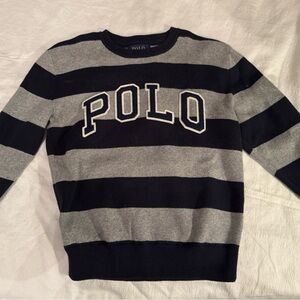 Polo by Ralph Lauren Boys Striped Crewneck Sweater - Navy and Gray